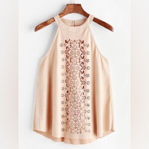 Andree Faux Suede Sleeveless Halter Top with Button Neck Size Women’s La…